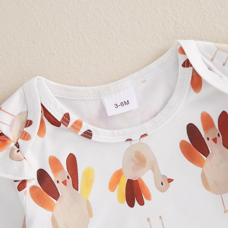 Socutebabe My First Thanksgiving Baby Girl Outfit Newborn Turkey Romper And Corduroy Skirt Little Turkey Dress Outfits - Image 3